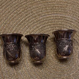 Vtg Karshi Judaica Silver Plated Kiddush Wine 3 Cups Grapes Theme